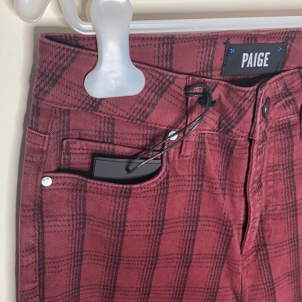 Paige Hoxton Tartan plaid high waist red skinny jeans size 25 - Image 81