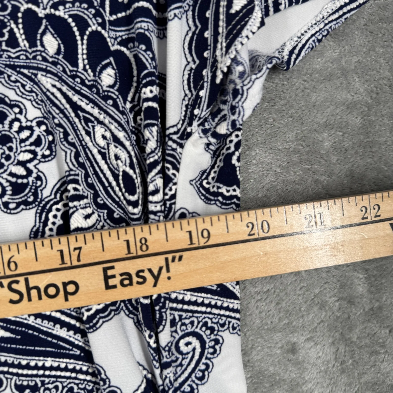 Robbie Bee Dress Paisley Print Side Tie Boho Casual Office White Blue XL Petite - Image 10