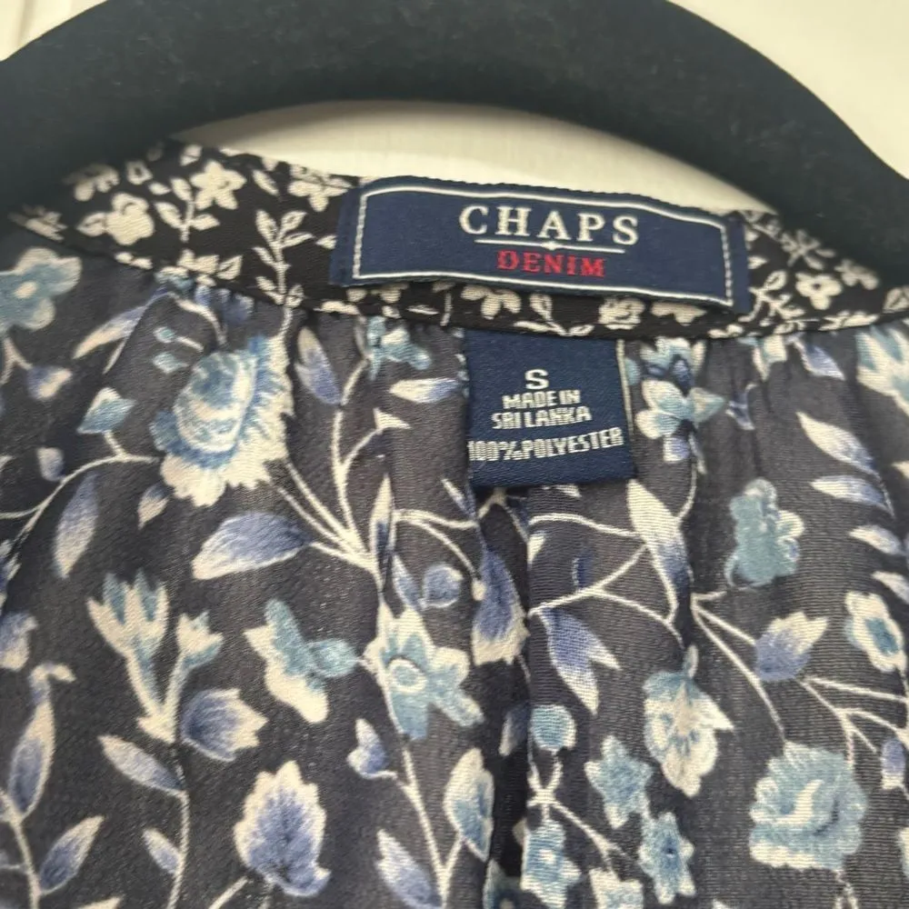 Chaps Navy and‎ White Two Floral Blouse Size Small - Image 2