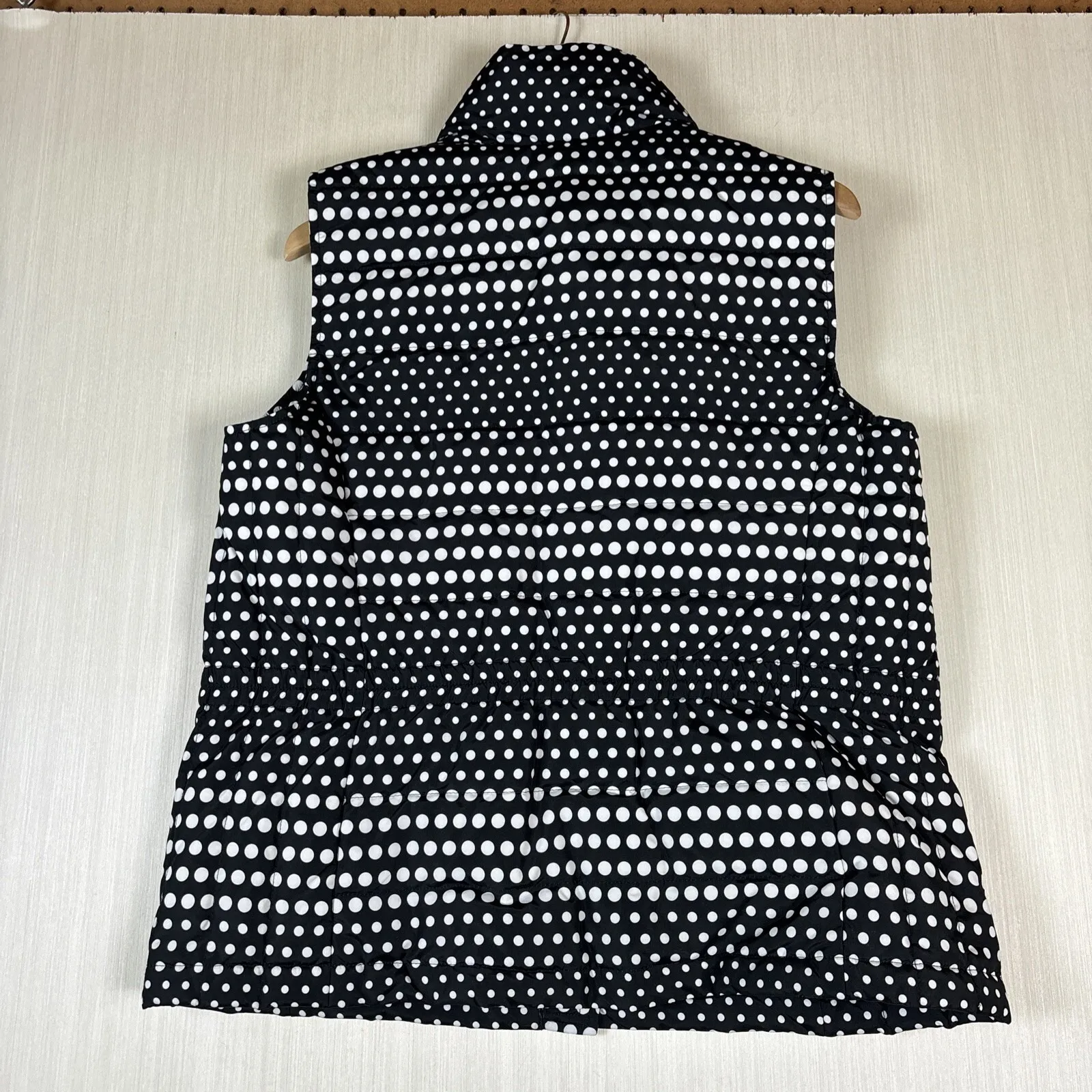 Talbots Women's Vest Sz M Petite Down Feather Polka Dot Black White Ski Lodge - Image 7