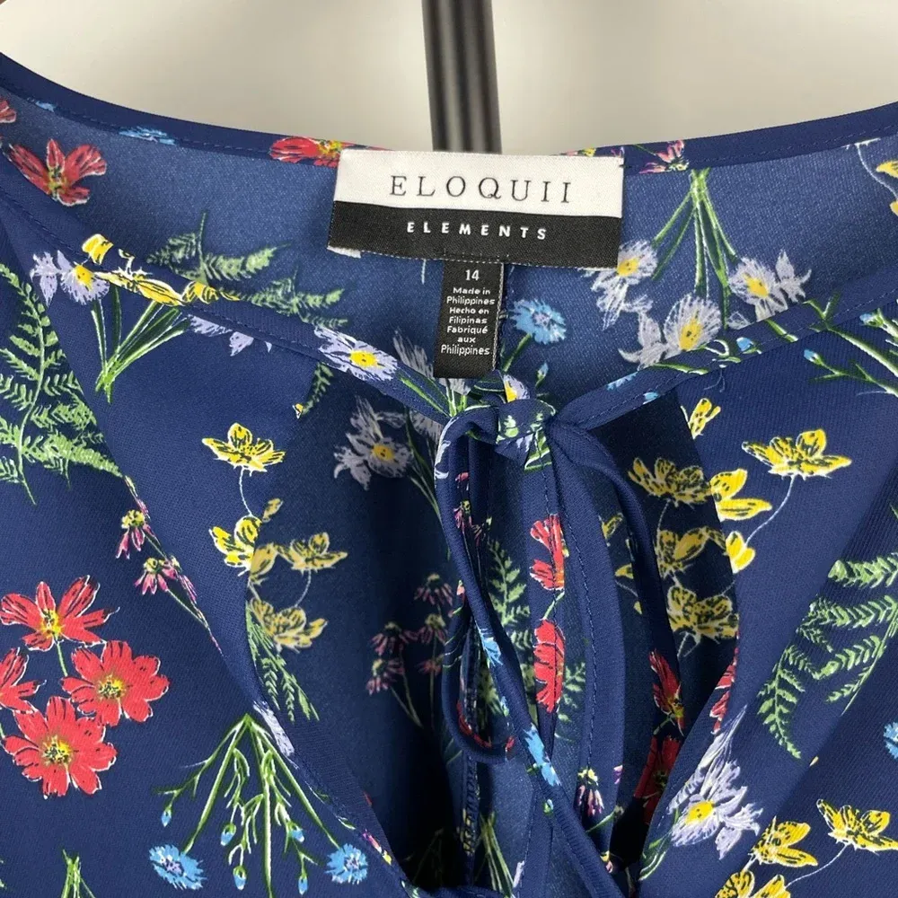 Eloquii  Elements Blue Floral Long Balloon‎ Sleeve Blouse - Image 6