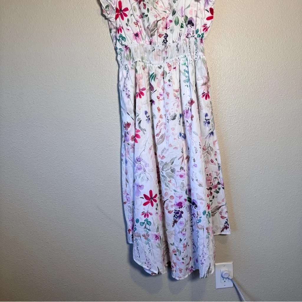 Hayden White Pink Floral Midi Dress Womens M Ruffled Coquette Cottage Core - Image 7