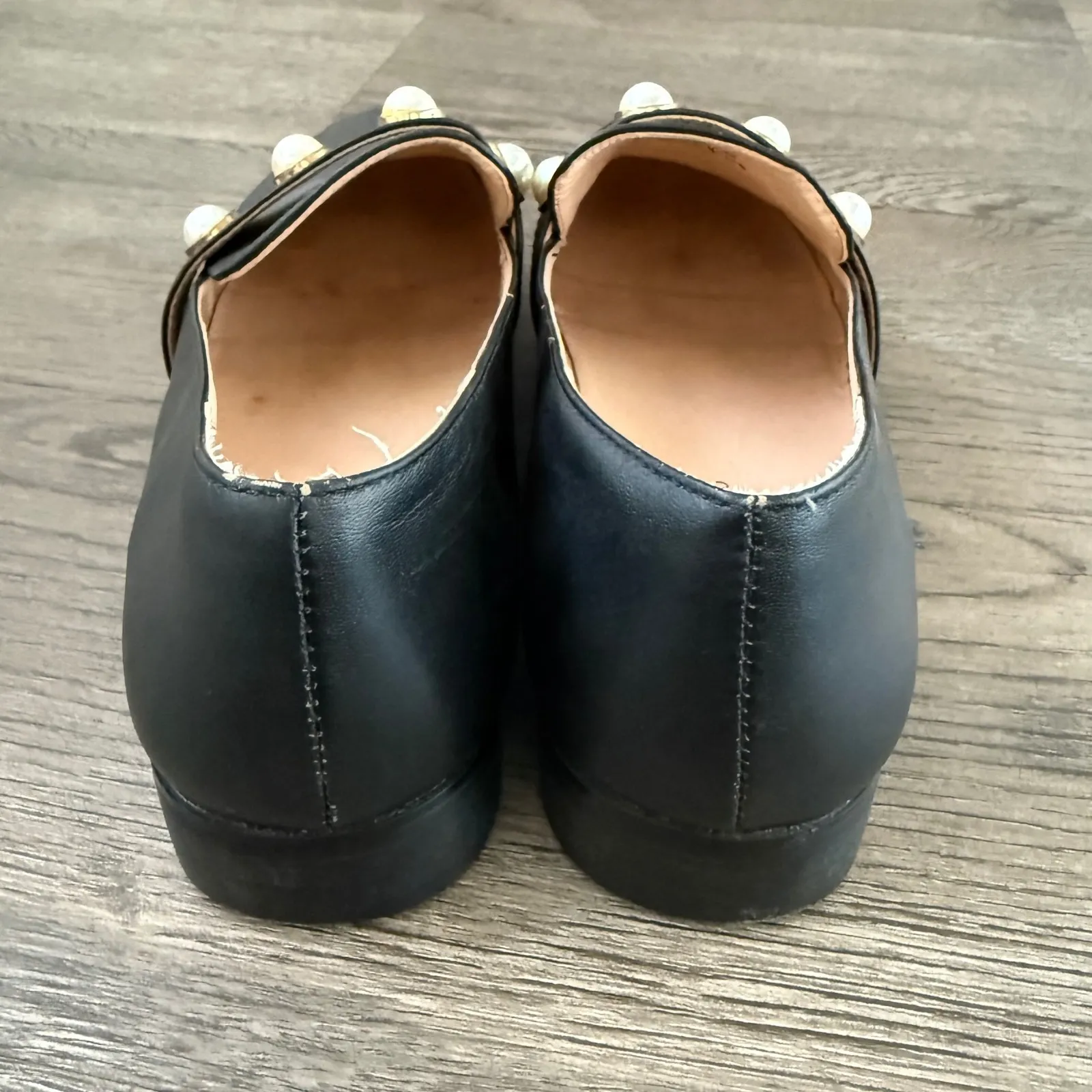 Catherine Malandrino Ceci Black‎ Leather Pearl Embellished Loafer Shoes Size 9.5 - Image 5