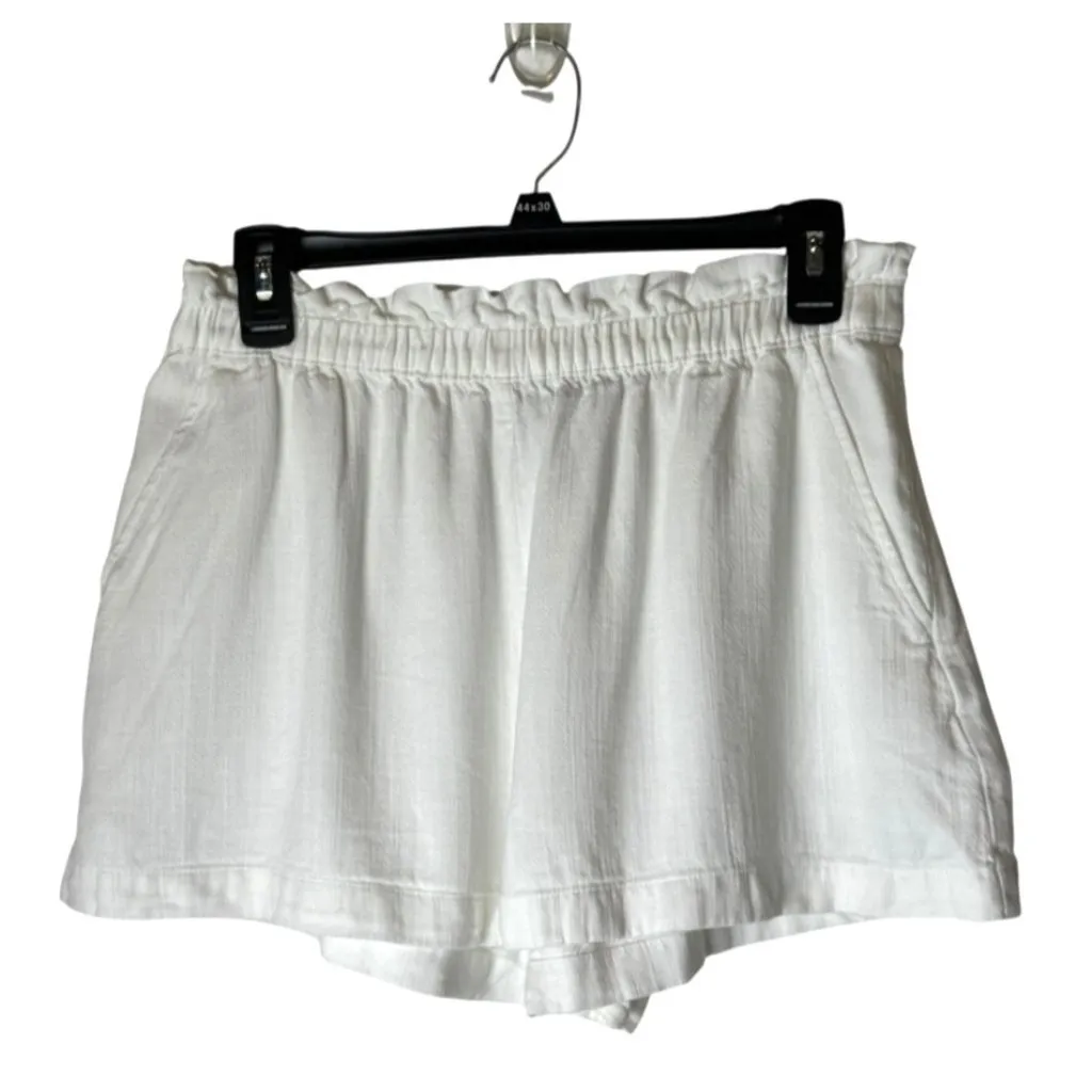 Asos Design Shorts Women 6 White Linen Blend Elastic Waist Ruffle Waist Preppy - Image 2
