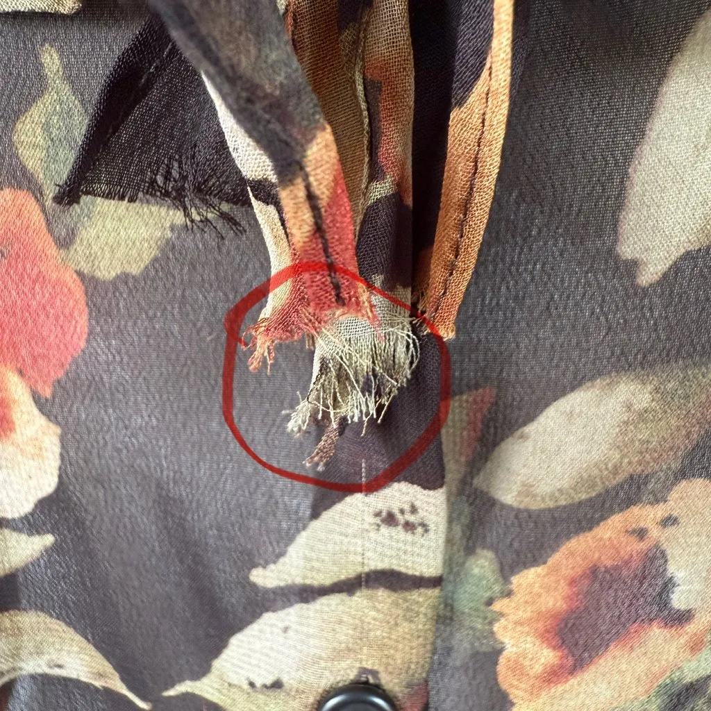 American Living brown floral button down short sleeve sheer ruffle blouse XL - Image 8