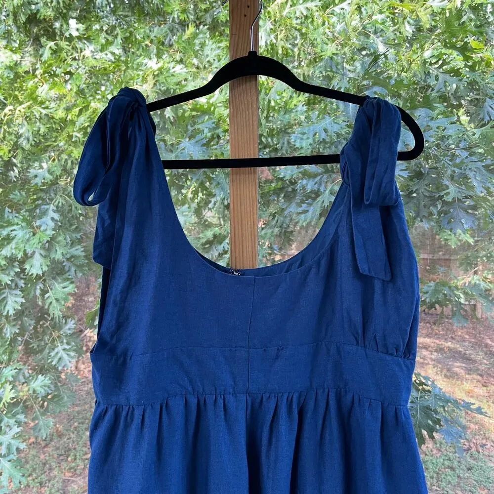 House of Harlow 1960 Blue Linen Blend Tiered Midi Dress Size XL - Image 3