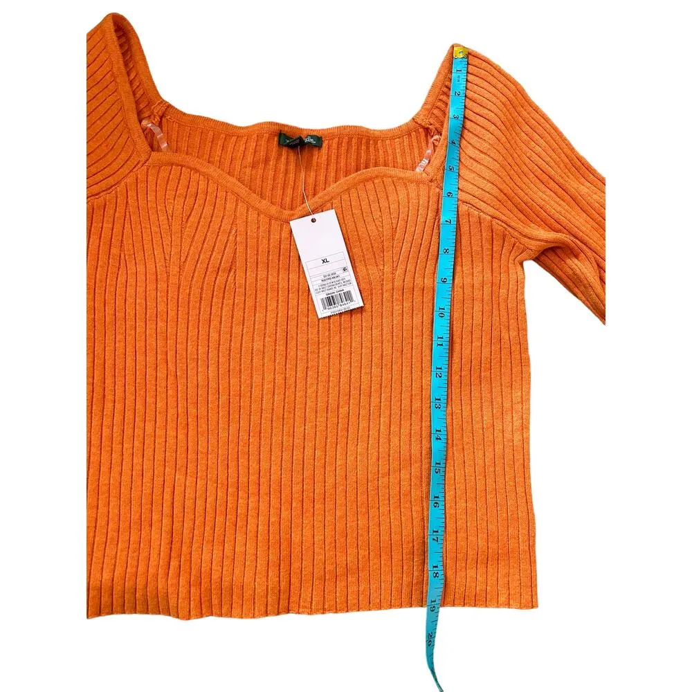 NWT Wild fable Crop Sweater Pullover Sweetheart Neck Long Sleeve Orange Size XL - Image 10