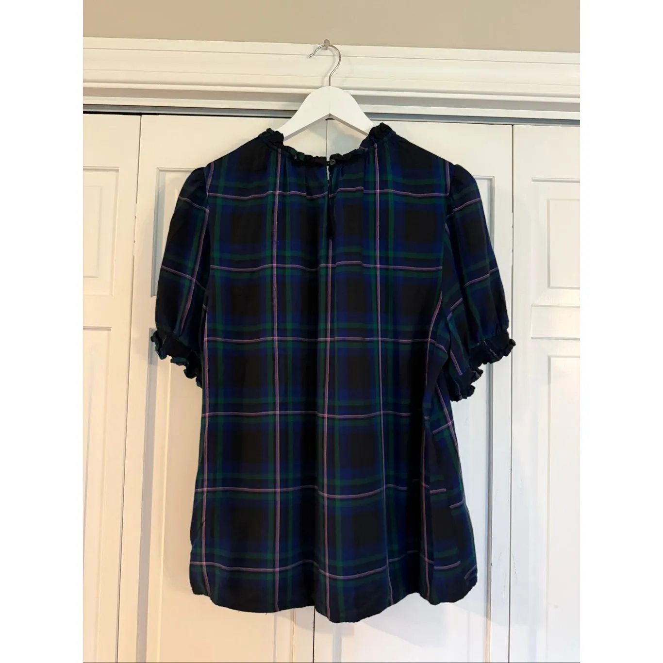 Amazon Essentials plaid ruffle neck flannel top size large Blue - Image 7
