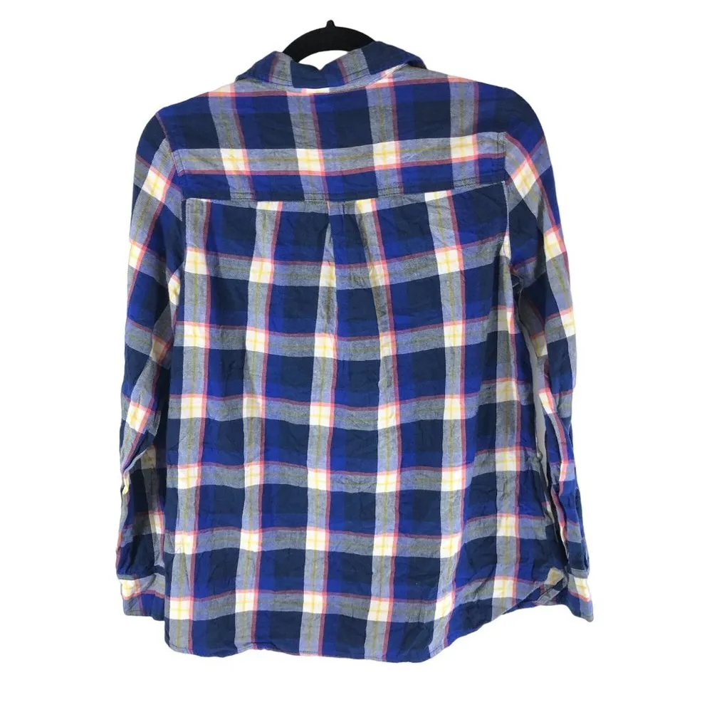 Old Navy Womens The Classic Flannel Shirt Cotton Button Down Pocket Plaid Blue S - Image 2