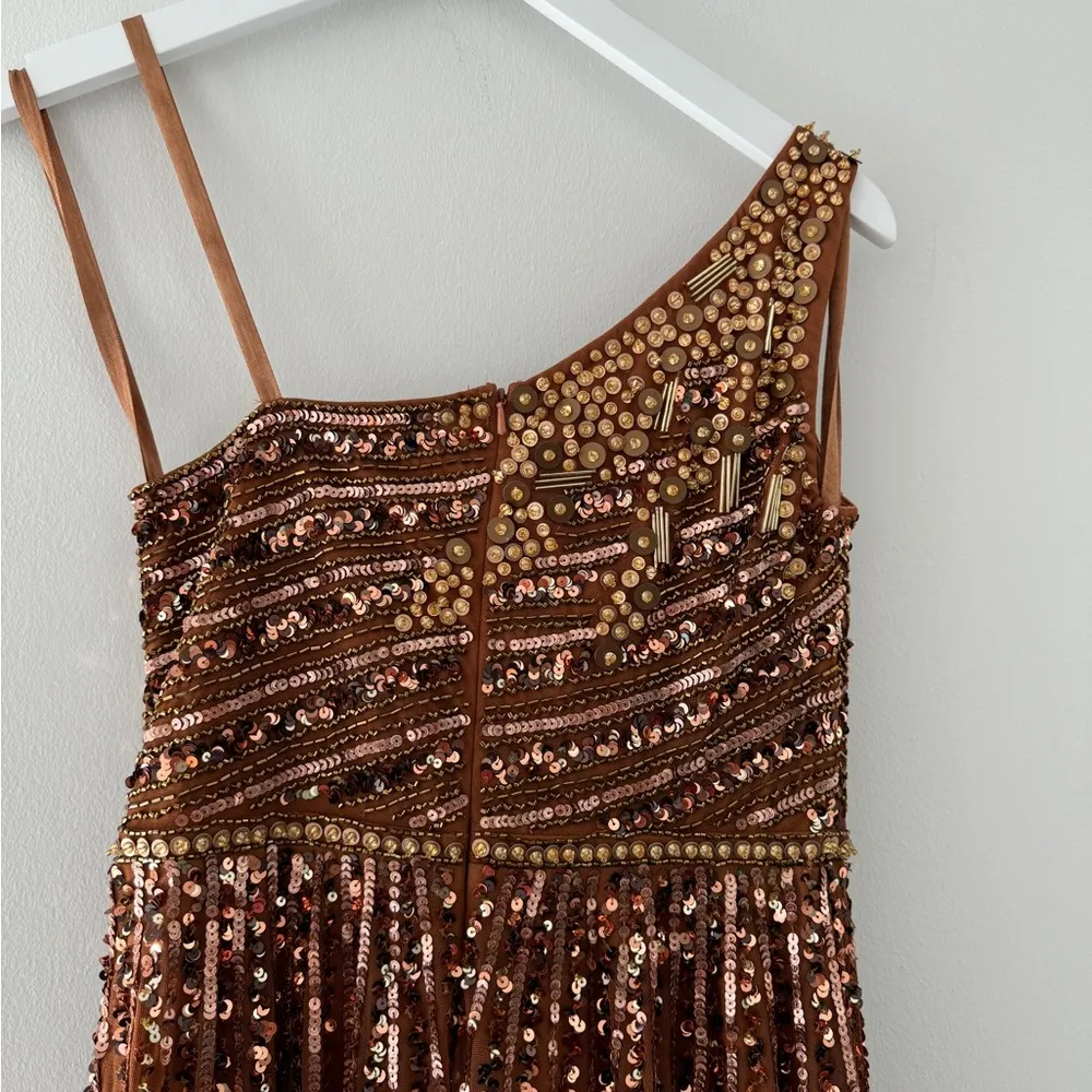 MAC DUGGAL Embellished One Shoulder A Line Gown in Copper 4 - Image 10