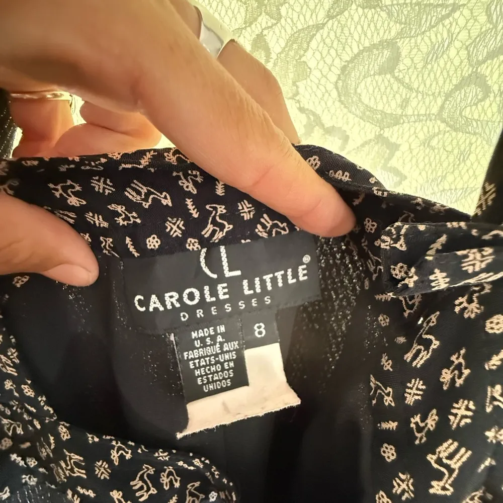 Vintage Carole Little Black Maxi Dress with Patterned Trim overall S/M slits Size 8 - Image 6