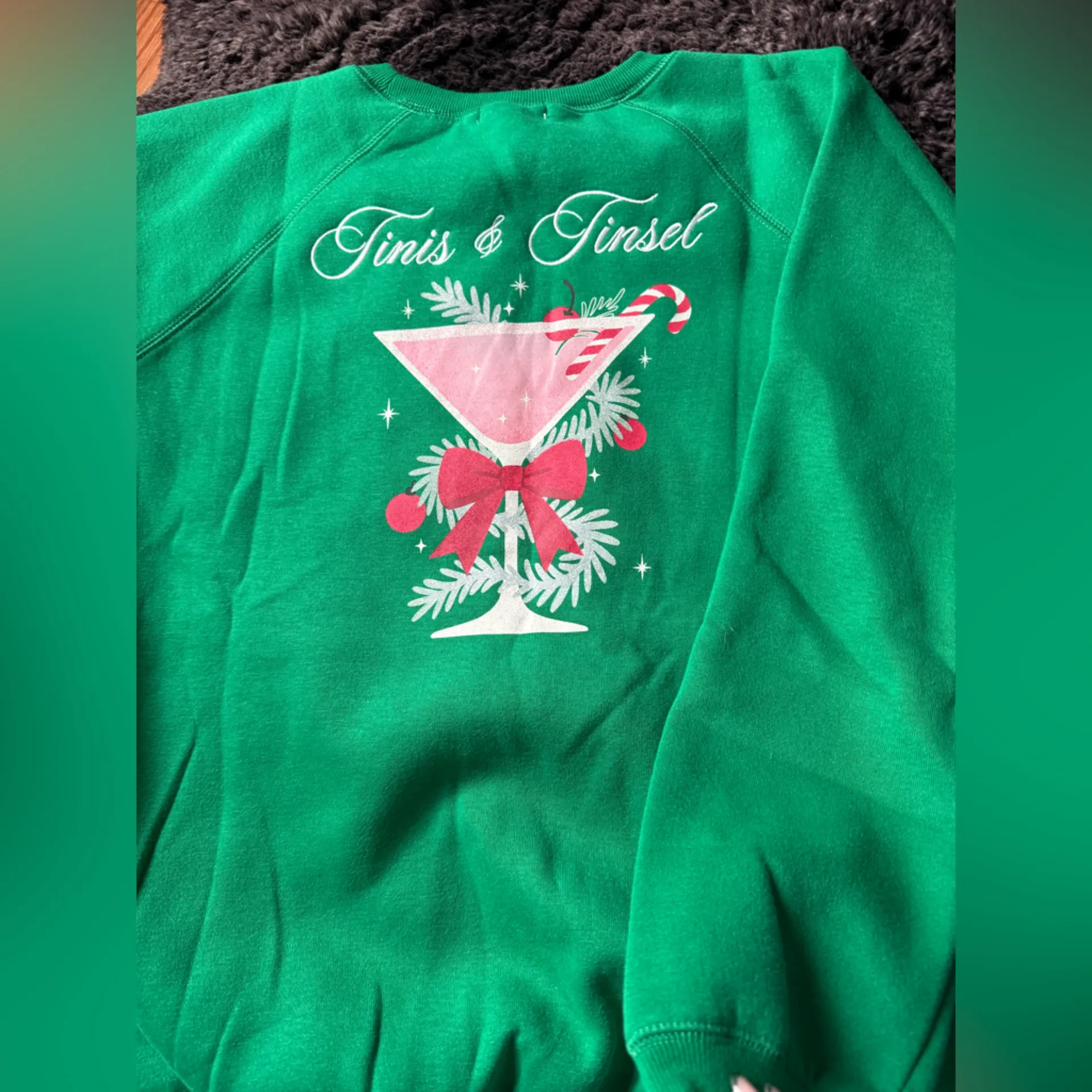 Wildfox Green Crewneck Sweater with Candy Cane Design - Image 6
