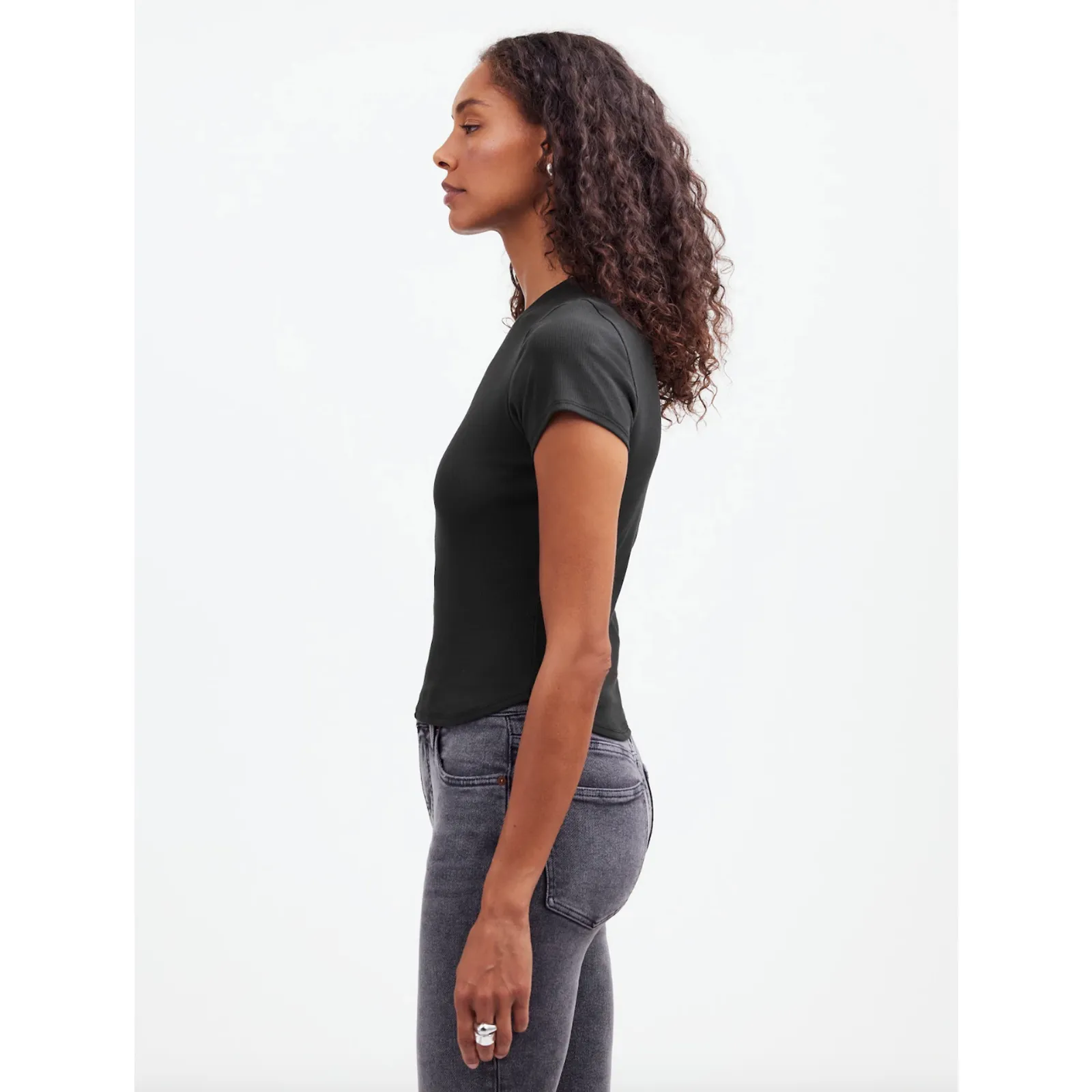 Madewell Regenerative Cotton Ribbed Crewneck Tee Shirt Stretch Jet Black XS NWT - Image 2