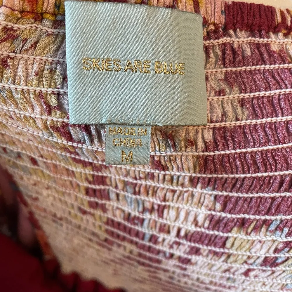 Skies Are Blue Floral Burgundy Print Midi Length Dress - Image 8