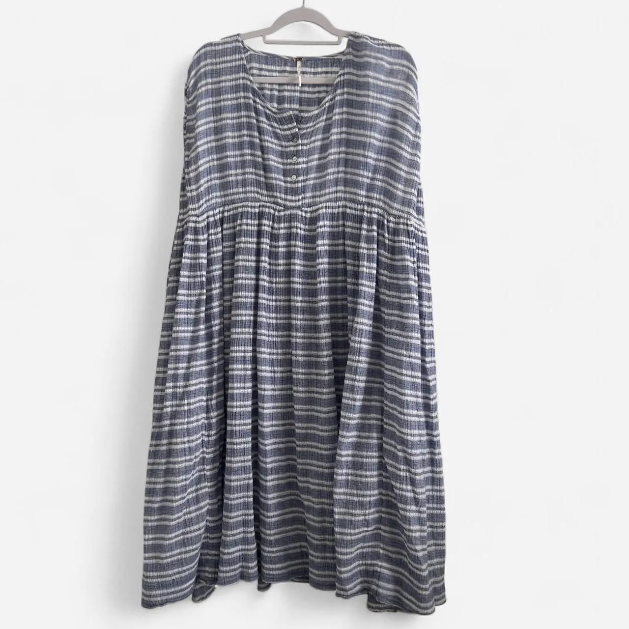 Free People Blue White Striped Babydoll Maxi Dress Coastal Boho Dream Small - Image 3