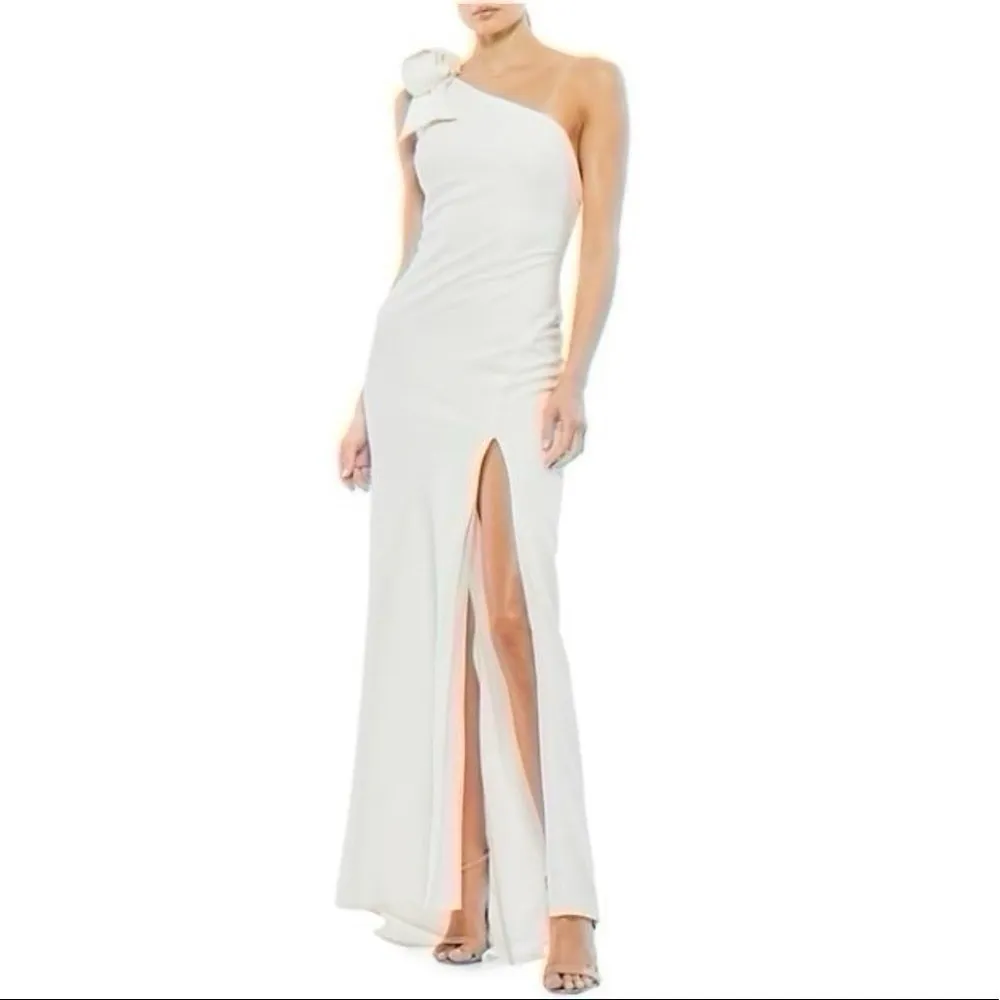 NEW Mac Duggal leena Women’s Bow-Shoulder Jersey Sheath Gown White Size 6 - Image 3