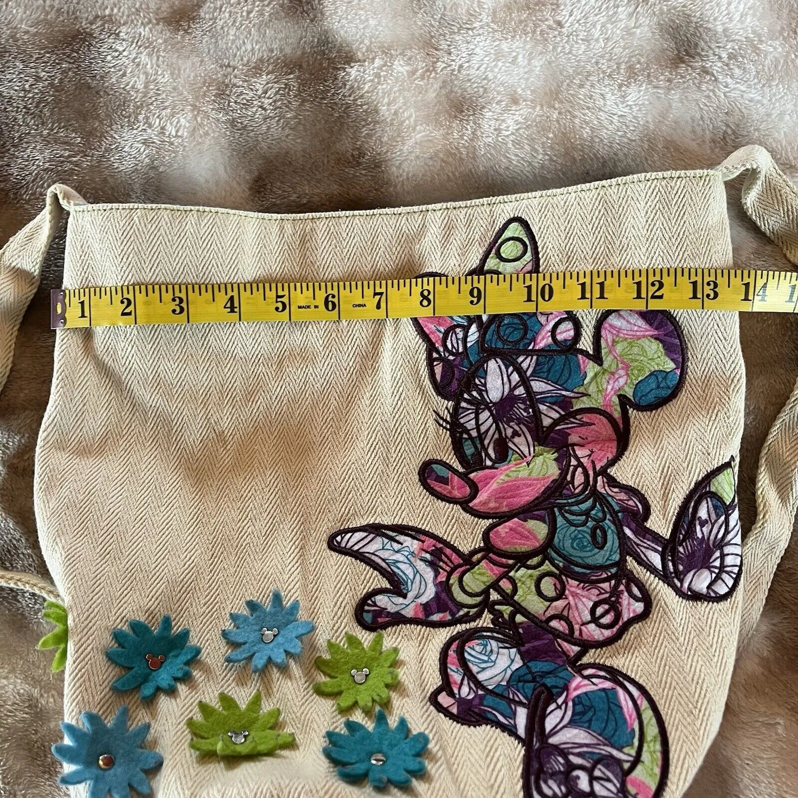 Disney Park Minnie Mouse CanvasTote Bag/Beach Bag/Purse  14x13, Beige Embroider - Image 2