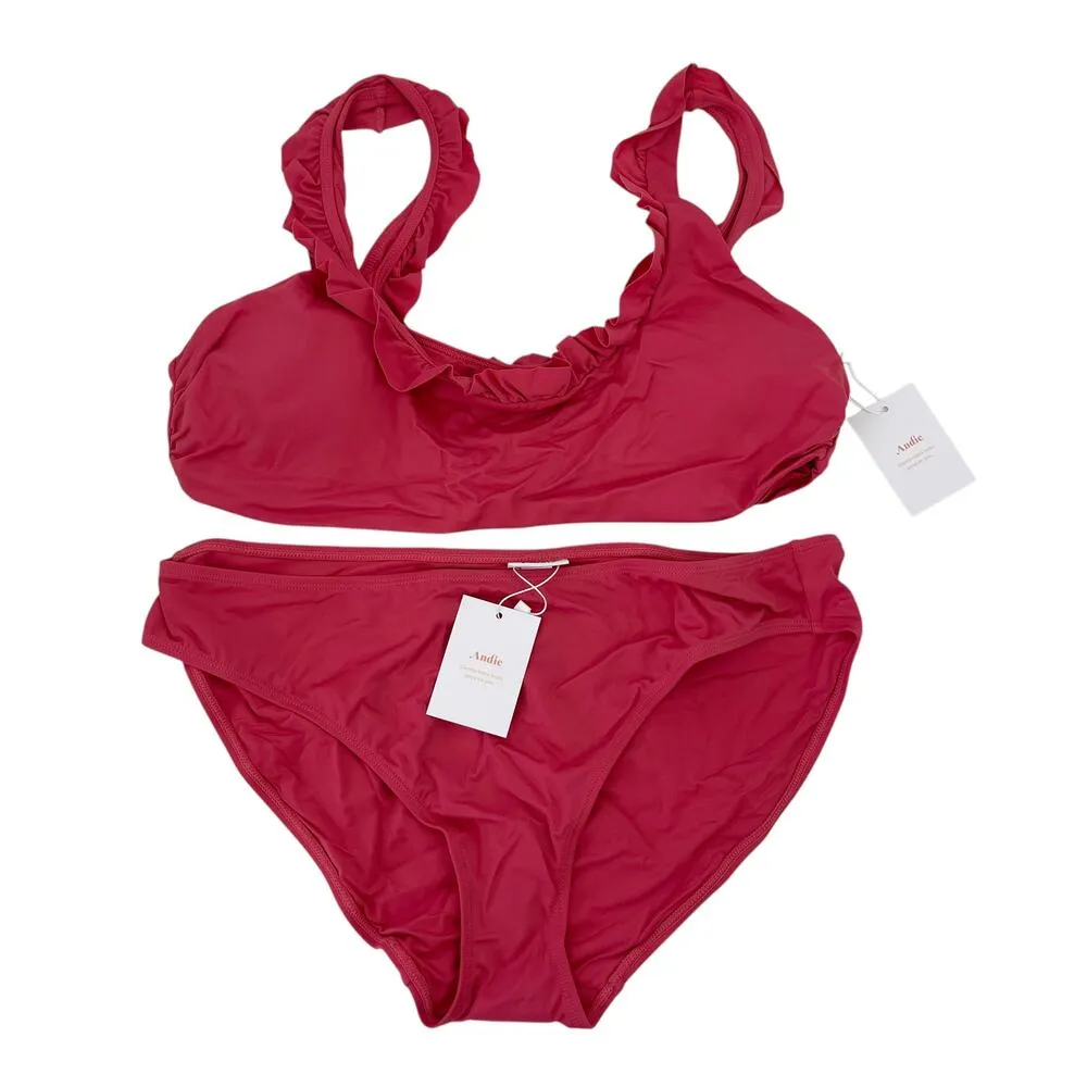 Andie Swim The Hydra Ruffle Bikini in Rosette Pink Size XL NEW - Image 3