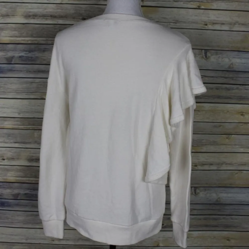 Splended Size XS Westfourth Ruffle Pullover Sweatshirt White Terry ST11686 - Image 4