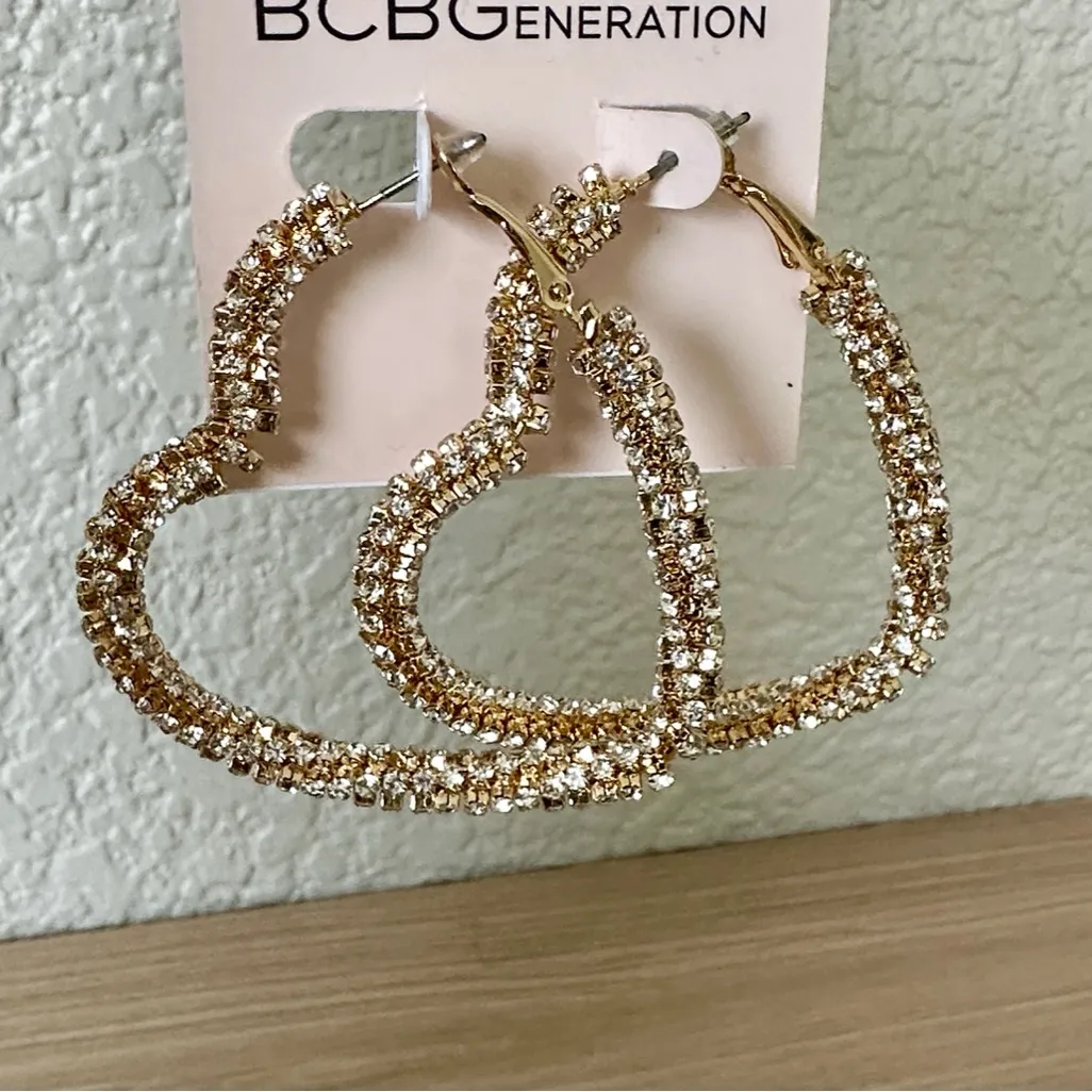 BCBGeneration Sparkling Gold Heart Earrings - Image 2