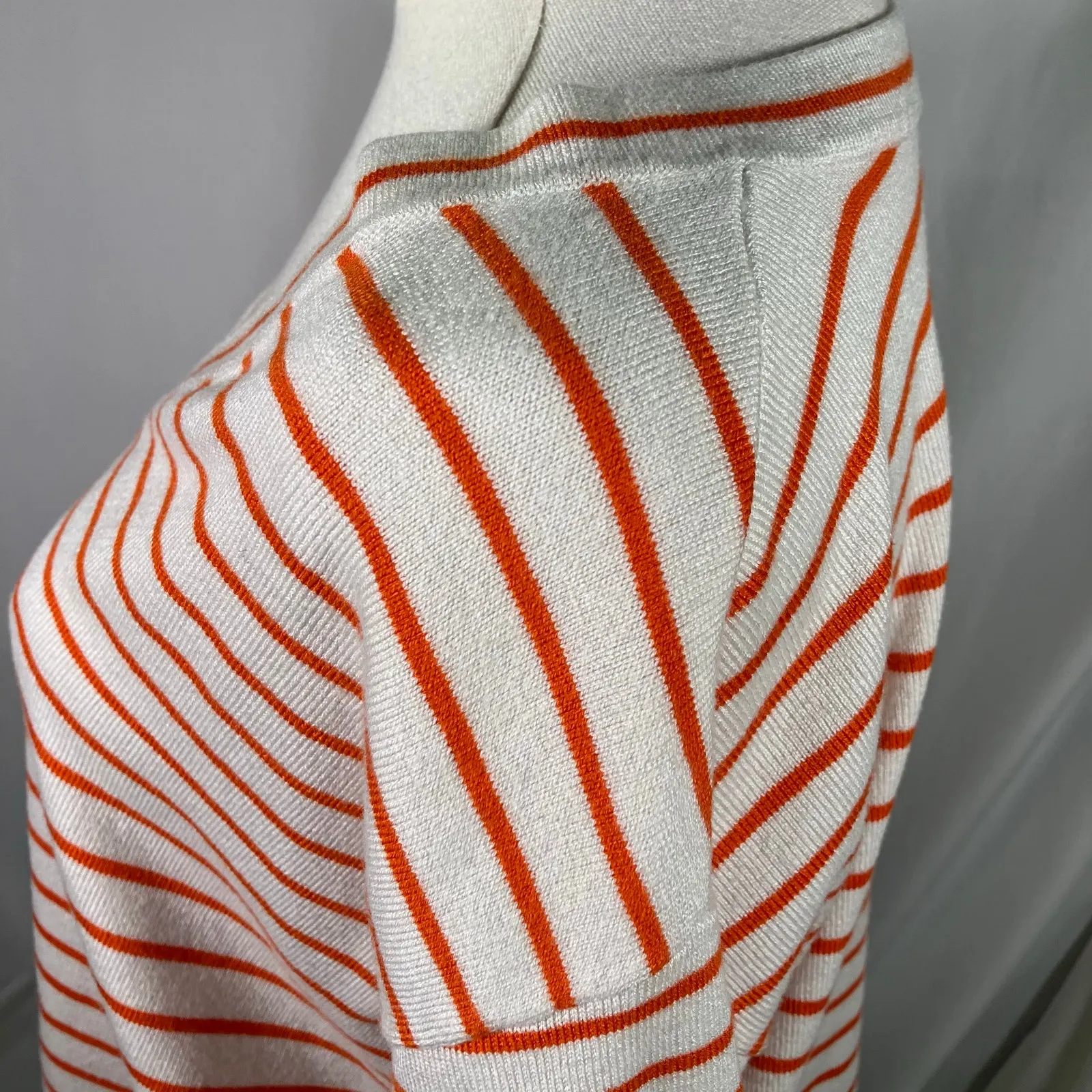 Ann Taylor Orange White Striped V-Neck Sweater Top Size S‎ SP22 Short Sleeve - Image 6