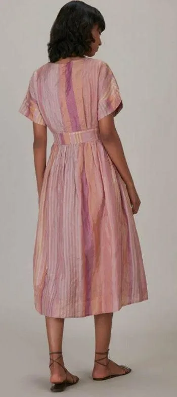 Anavila Peach Green Metallic Stripes Shimmer Tunic Medium Boho Fall Casual - Image 2