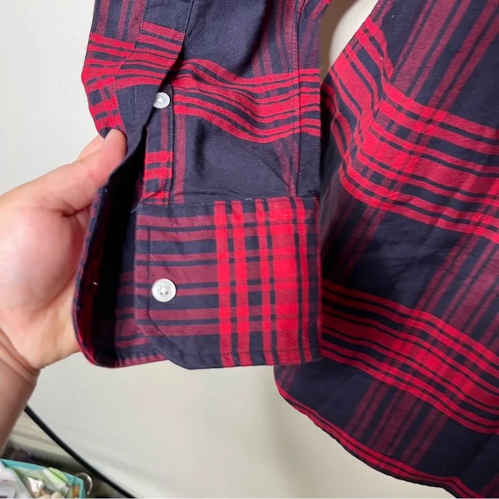 Brooks Brothers Black Fleece Thom Browne women red navy plaid button down - Image 6