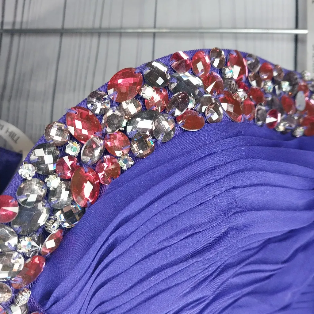 Sherri Hill Royal Purple Strapless  Dress with Cut Out Front With Embellishments - Image 3