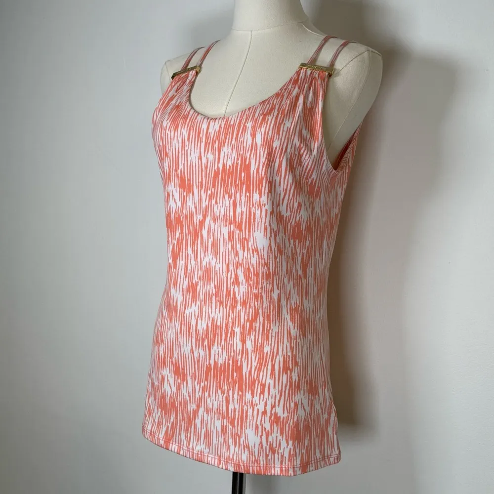 Michael Kors Strappy Tank Top Gold Metal Logo Detail Women’s Size Small Orange - Image 3
