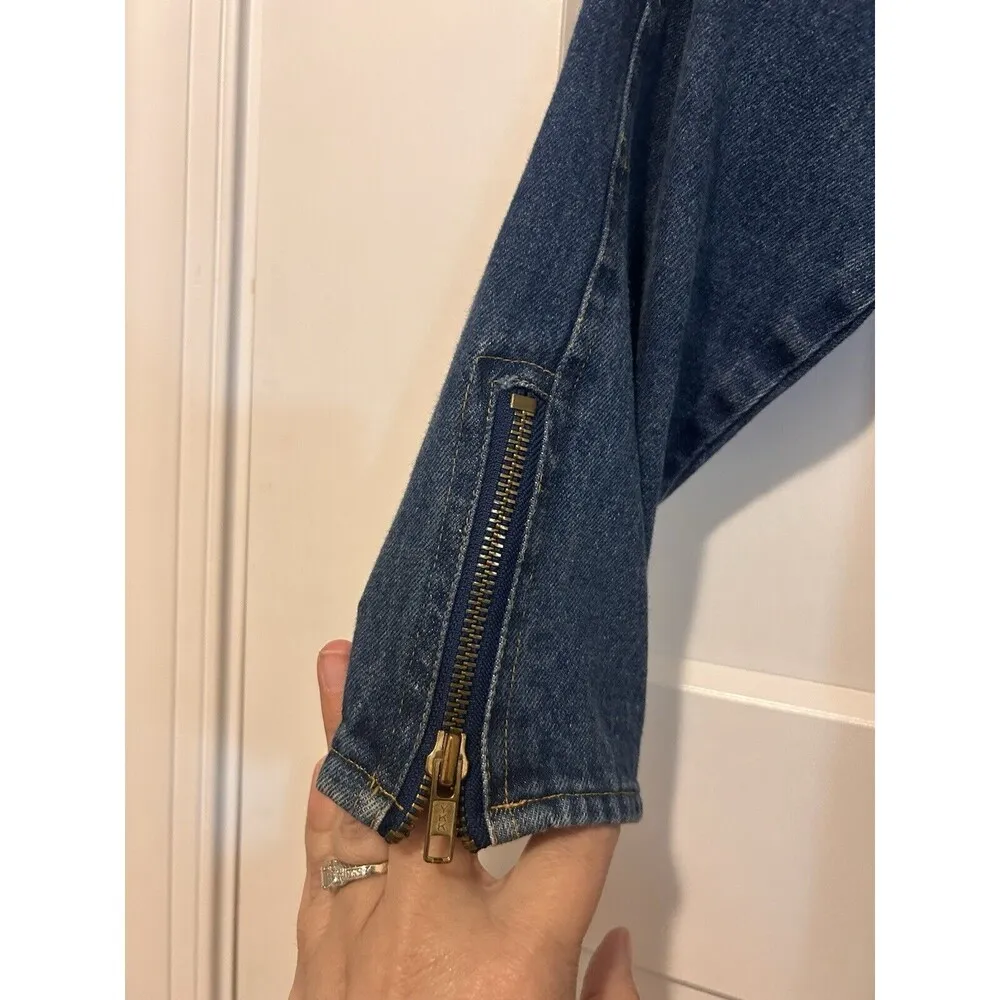 Vintage 90’s Long Sleeve Full Zip Retro Midi Blue Denim Dress Size 3 Rocker - Image 5