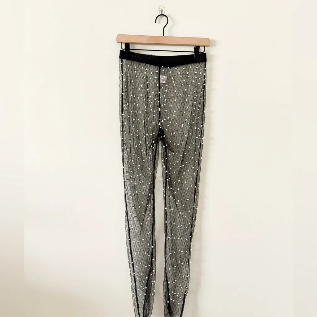 Amazon Sheer Long Sleeve Top and Pant Set Black with Pearl Detail - Size M - Image 5