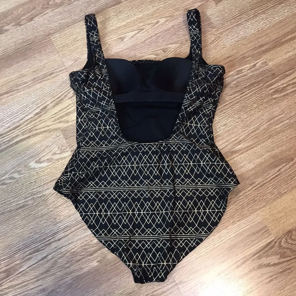 Niptuck Womens One Piece Swimsuit Black Gold Foil Pattern Print Size US 6 - Image 3