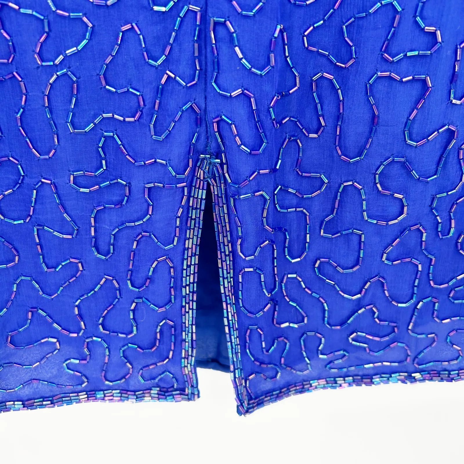 Laurence‎ Kazar Womens VTG 80s Evening Party 100% Silk Beaded Sequin Dress PL Blue Size undefined - Image 11