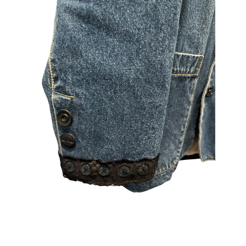 Vintage Gasoline Denim Western Jean Blazer Jacket Size Medium Trim Leather Blue - Image 4