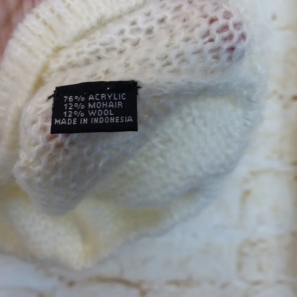 Wooden Ships Open Knit Sweater Women S M Ivory Mohair Wool Alice Elastic Hem - Image 10