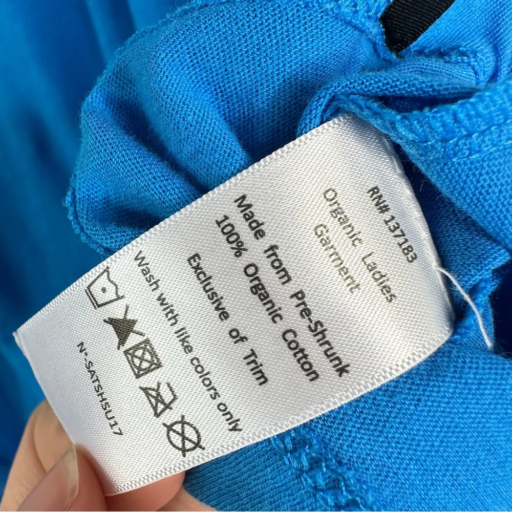 SATVA 100% Organic Cotton Tunic Tank Top Blue/Gold Asymmetrical Athleisure Sz M - Image 6