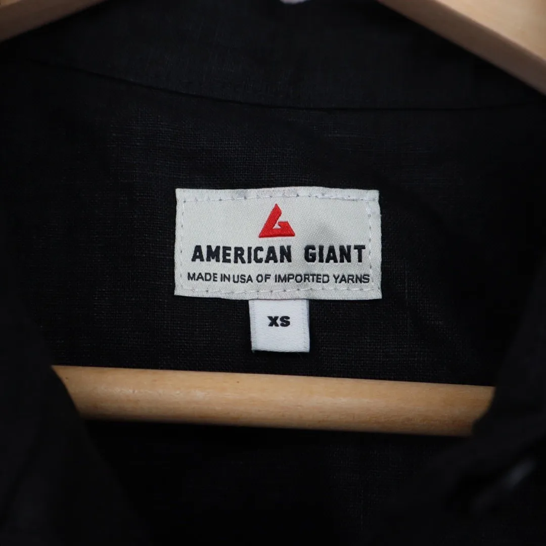 American Giant Black Linen Short Sleeve Button Up Shirt Women's XS - Image 3