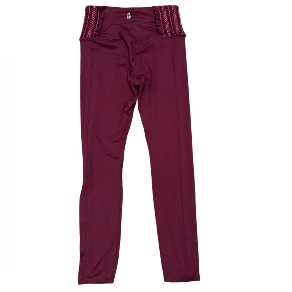 FREE PEOPLE MOVEMENT GODDESS-IN-ME BERRY BURGUNDY SMOCK RUFFLED HI RISE LEGGINGS - Image 4