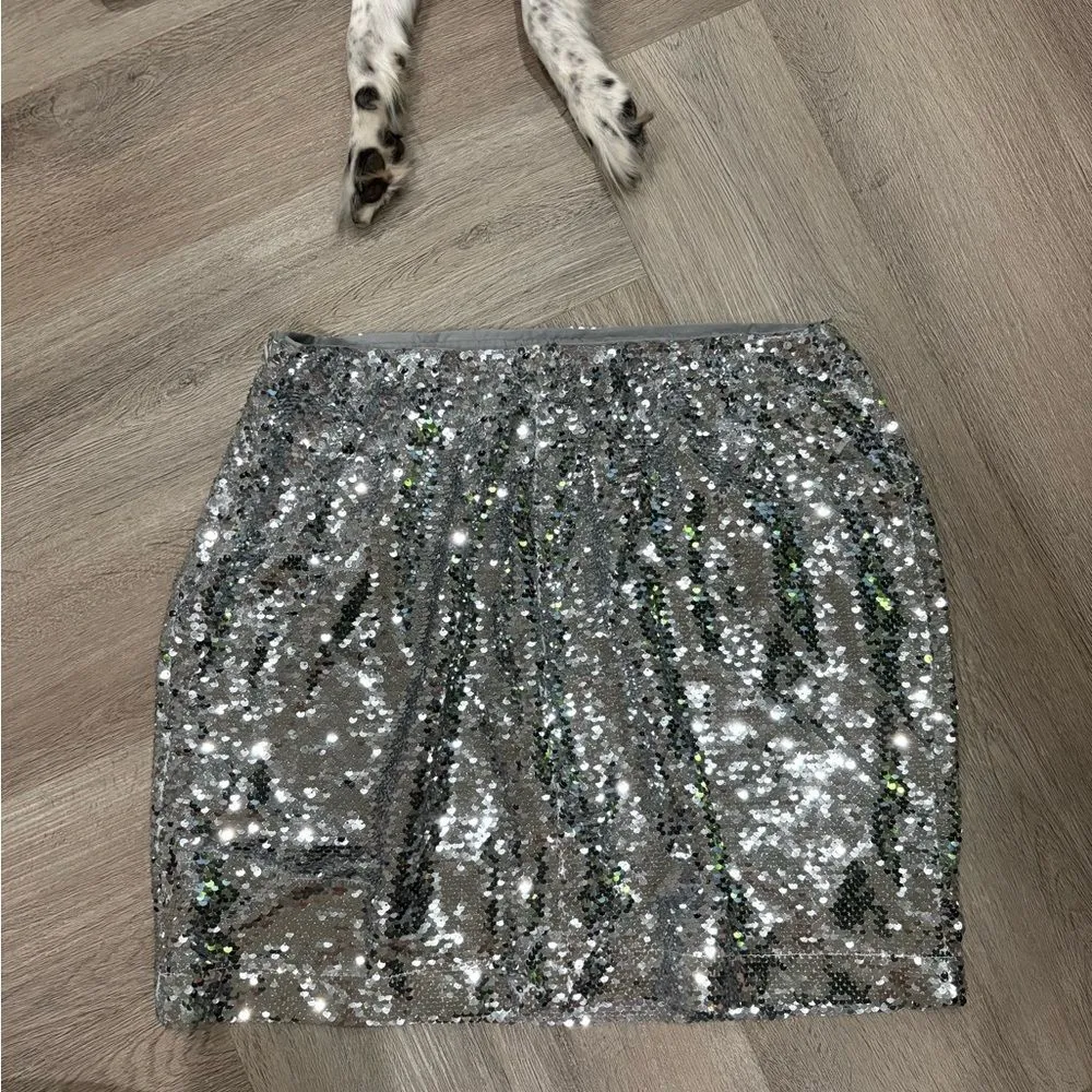The Drop Women's Flora Sequin Mini Skirt Silver Size M Size M - Image 8