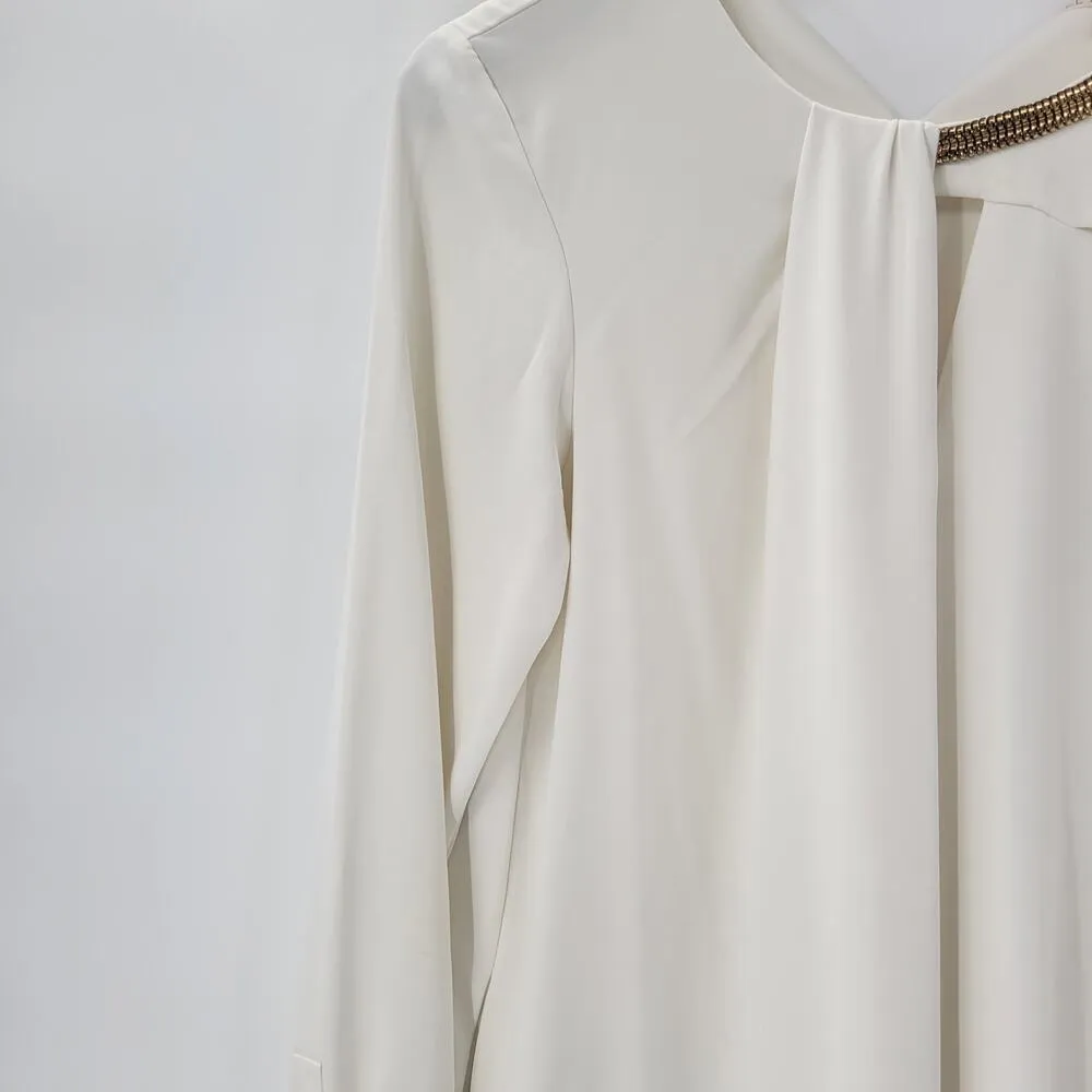 RACHEL Rachel Roy Womens Shift Dress L Cream Draped Metallic Detail Long Sleeve Size L - Image 4
