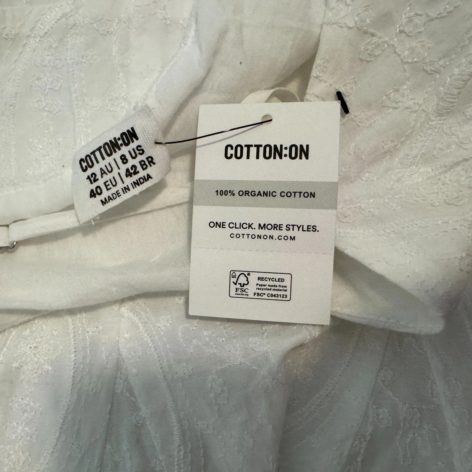 Cotton On | Kierra Godet Hem Mini Dress White Paisley Embroidery Size 8 NWT New - Image 7