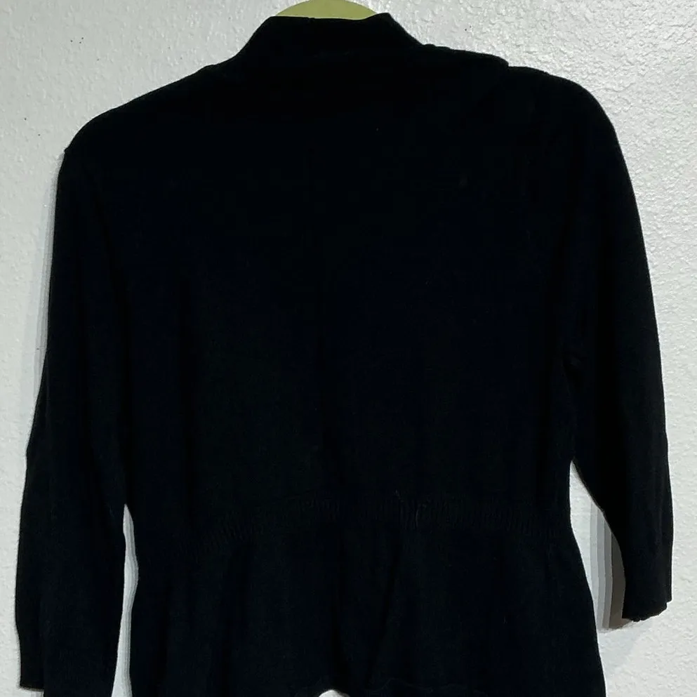 White House Black Market Black Front Tie Cardigan Sz M - Image 7