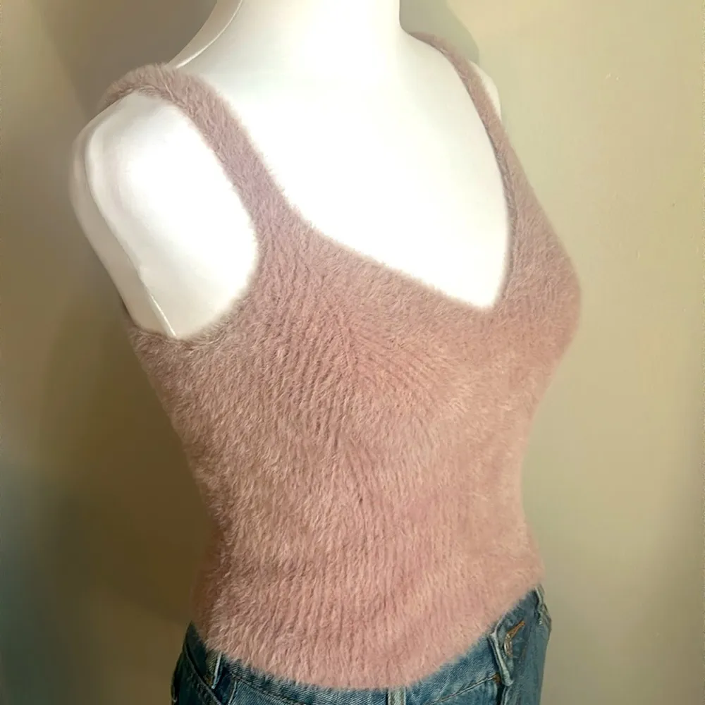 Express Eyelash Ribbed Knit Cropped Fuzzy Sweater Cami Tank Top - Image 2