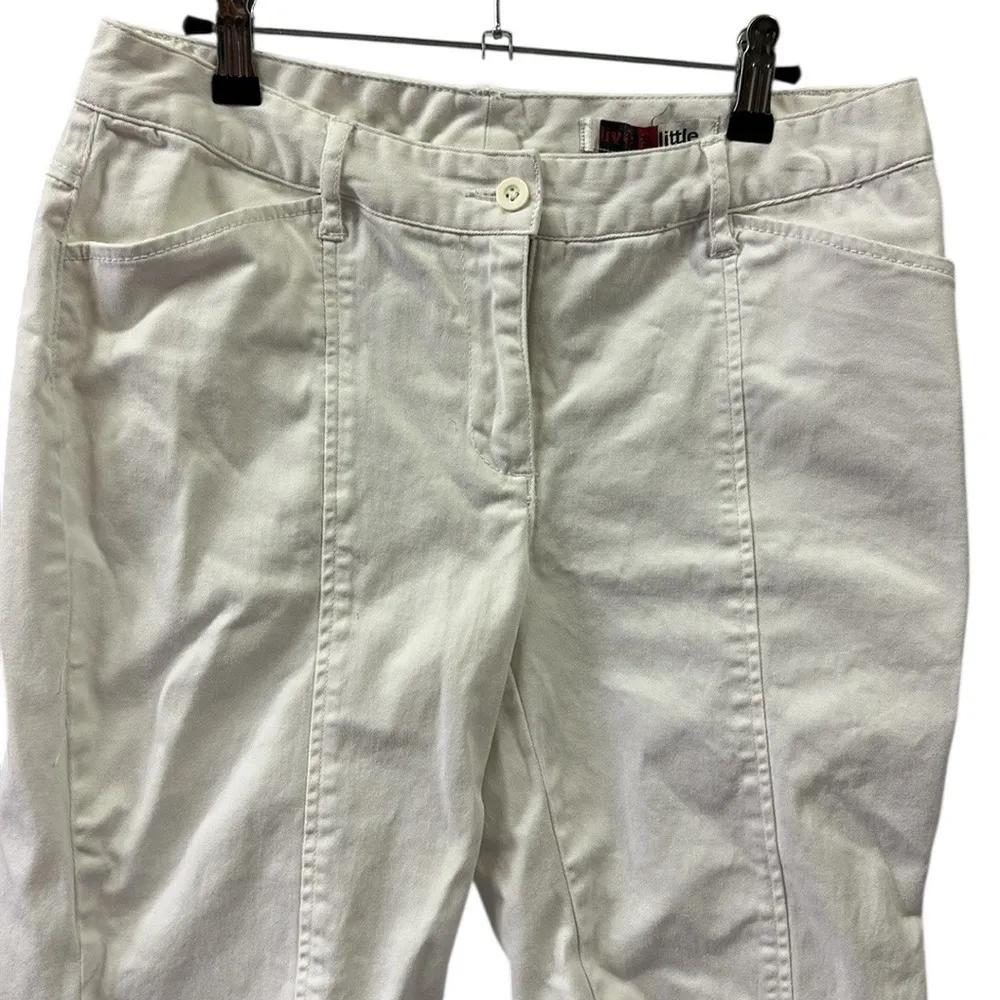 Live a Little White Stretch Cotton Bermuda Chino Seam Front Long Shorts Womens 8 - Image 2