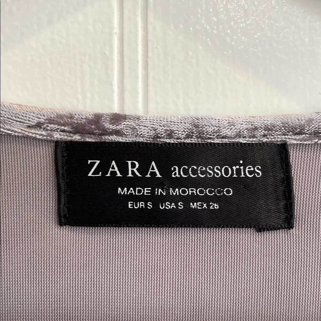 ZARA Crushed Velvet Deep V-Neck Crossover Wrap Front Bodysuit in Gray Size S - Image 6