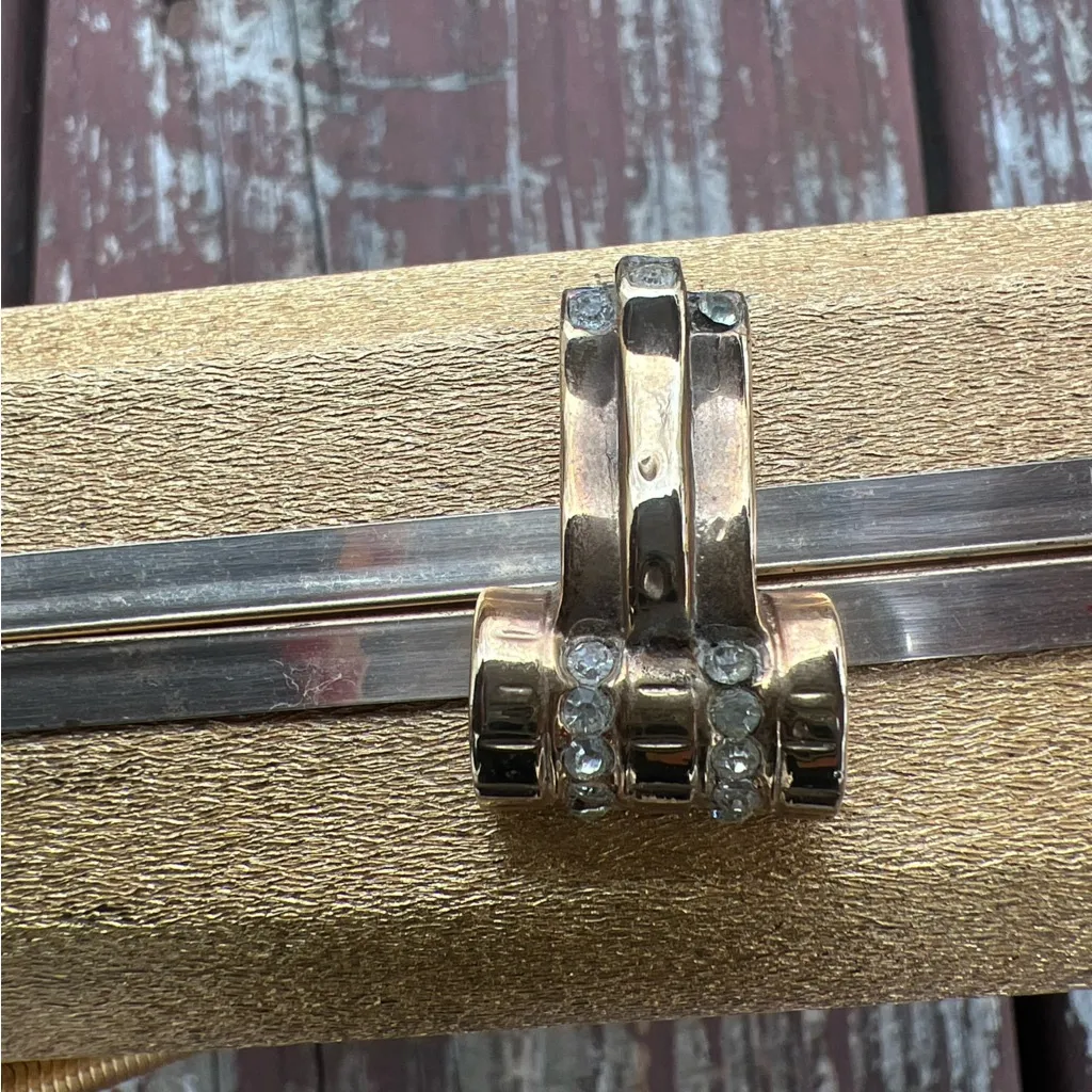 Vintage Women’s Volupte Hard Shell Lined Evening Purse/Bag W/Rhinestone Clasp Gold - Image 4