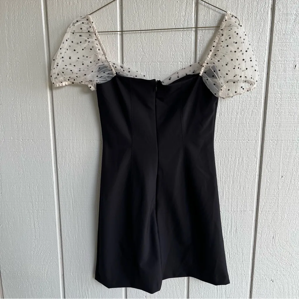 Camila Coelho Organza Puff Sleeve Flocked Dot Mini Dress Black XS - Image 6