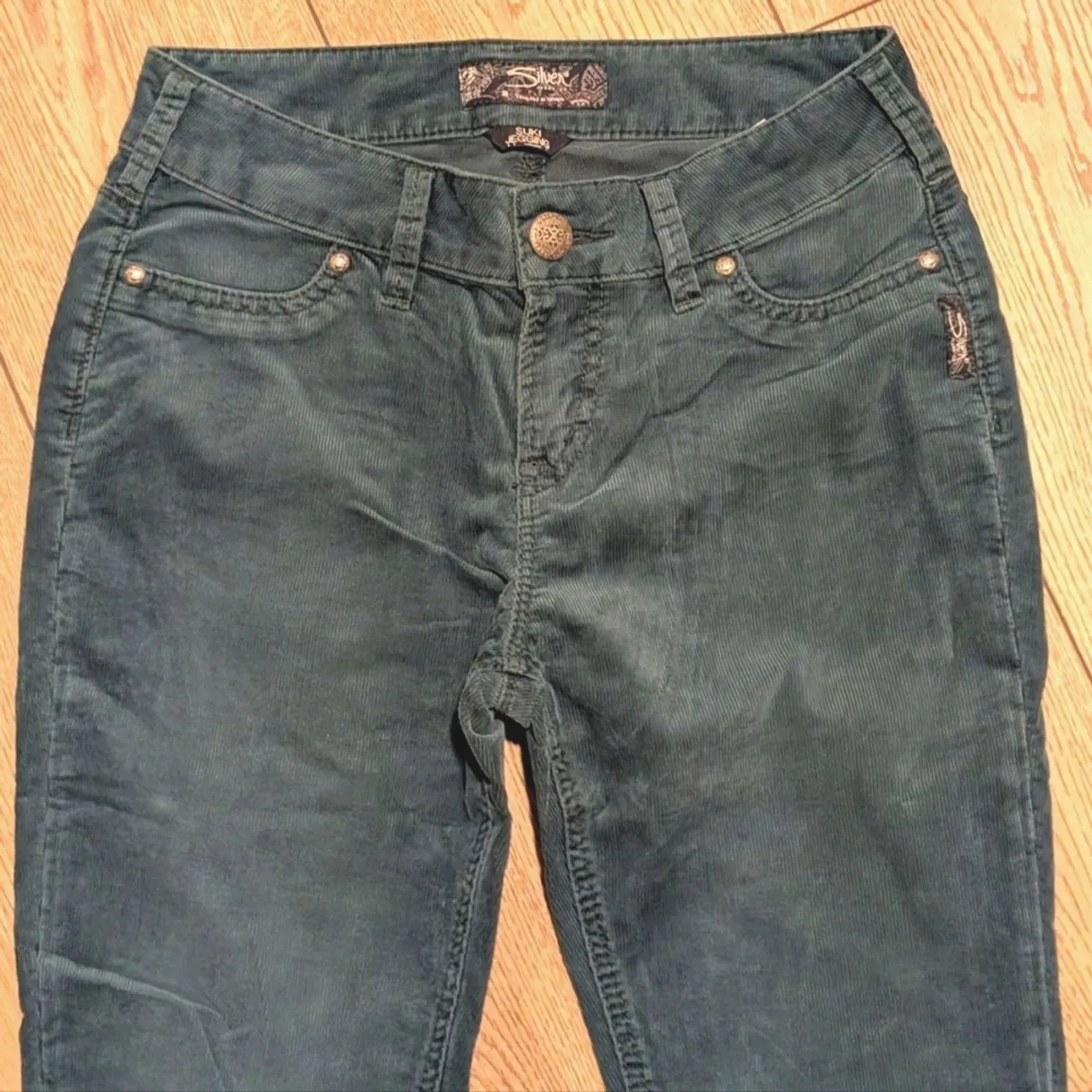 Silver Jeans 27 x 31 Suki Jegging‎ Aqua Teal Green Corduroy Skinny Pants Curvy - Image 2
