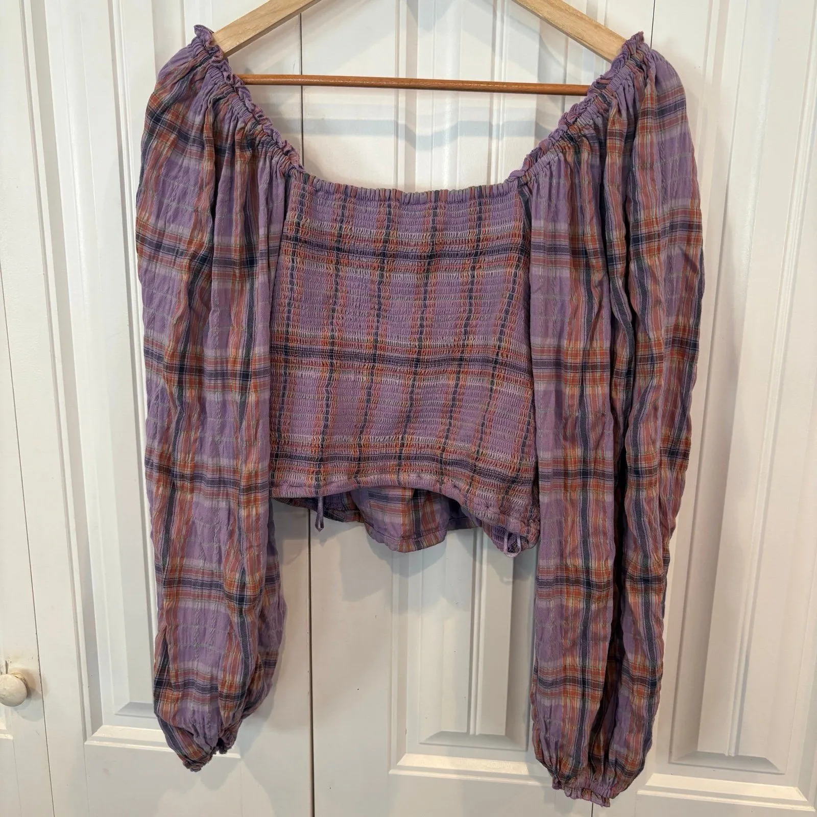 Free People‎ Purple Plaid Top Size Small - Image 2