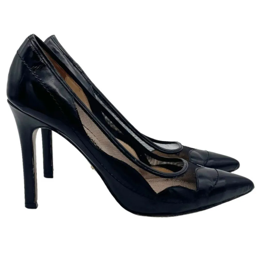 Pour La Victoire Chantel Mesh Scallop Black Leather Pointed Toe Heels Size 8 - Image 8